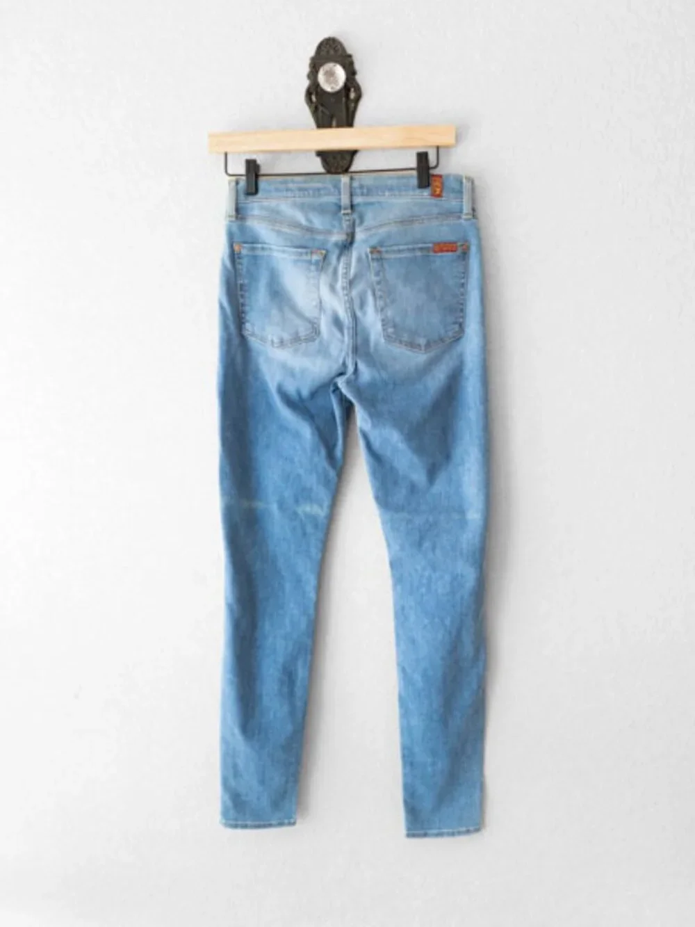 7 For All Mankind High Waist Skinny Jeans Distressed Light Wash Size 27 - Picture 8 of 12